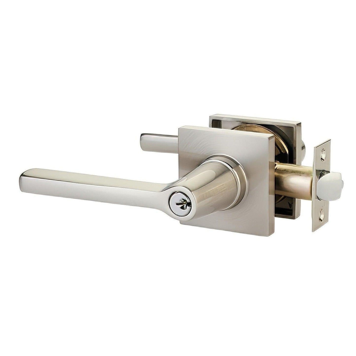 Emtek 5122HLOUSLH Helios Lever Left Hand 2-3/8" and 2-3/4" Backset Keyed Entry With Square Rose
