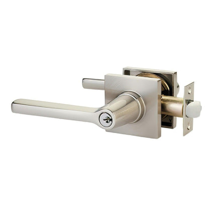 Emtek 5122HLOUSLH Helios Lever Left Hand 2-3/8" and 2-3/4" Backset Keyed Entry With Square Rose