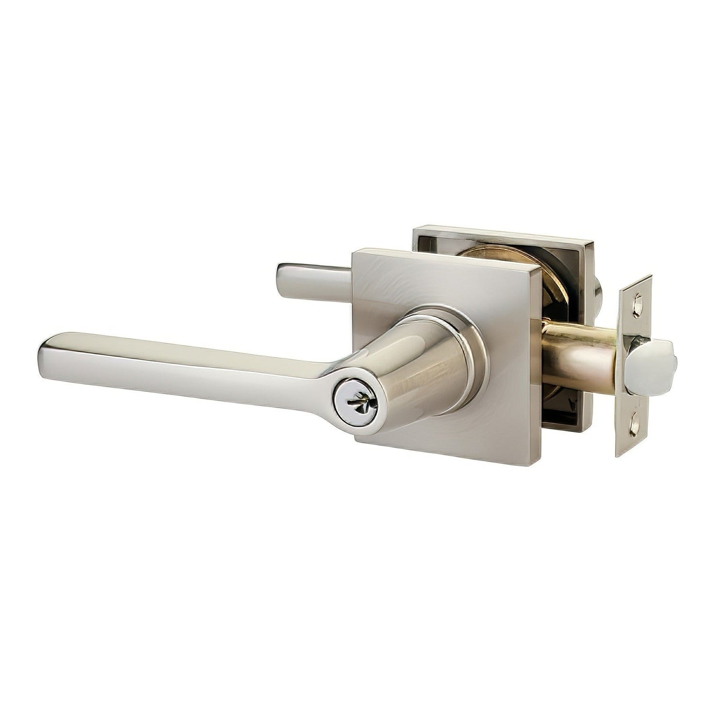 Emtek 5122HLOUSLH Helios Lever Left Hand 2-3/8" and 2-3/4" Backset Keyed Entry With Square Rose.