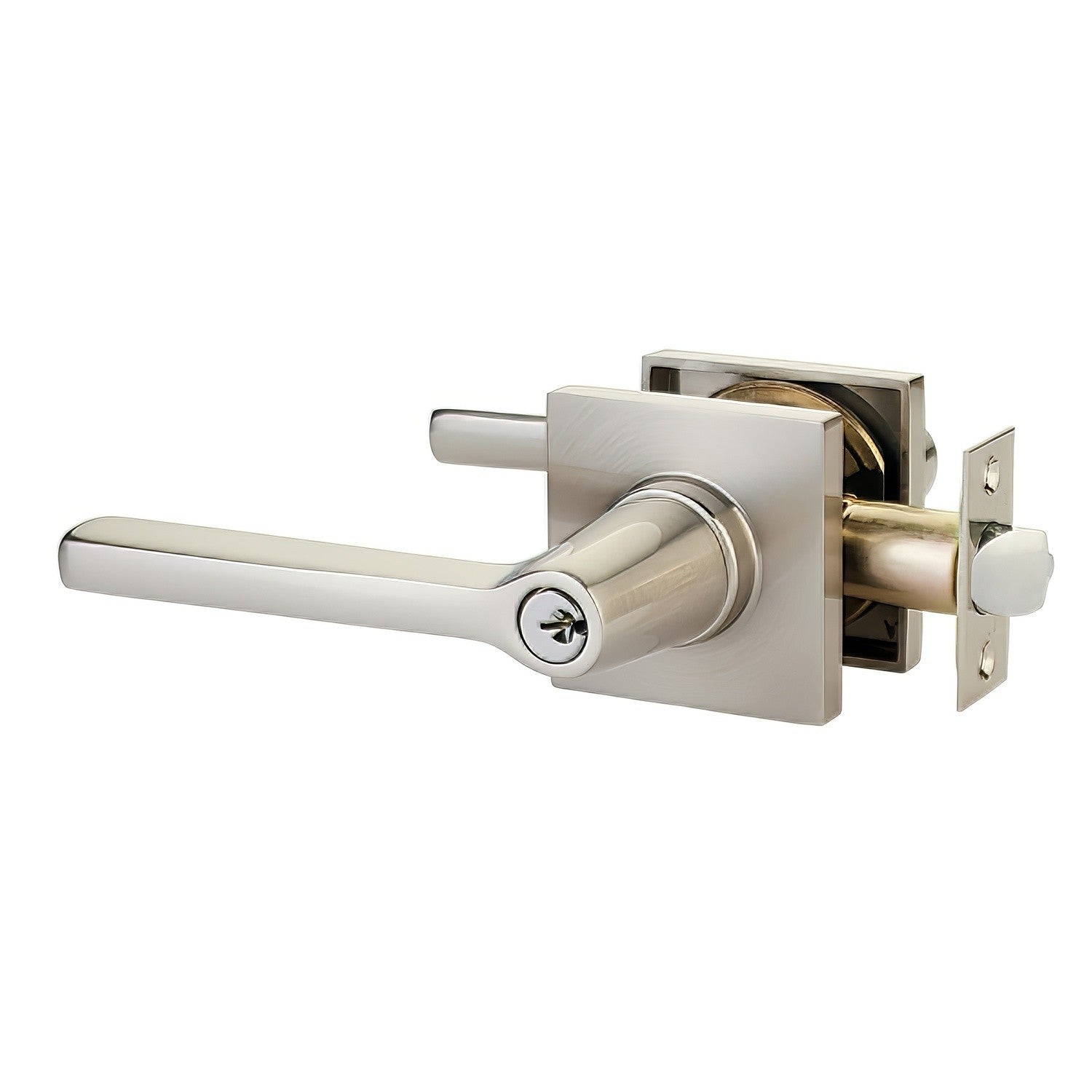 Emtek 5122HLOUSLH Helios Lever Left Hand 2-3/8" and 2-3/4" Backset Keyed Entry With Square Rose.