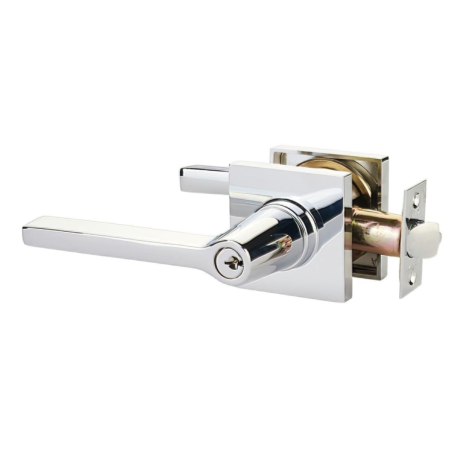 Emtek 5122HLOUSLH Helios Lever Left Hand 2-3/8" and 2-3/4" Backset Keyed Entry With Square Rose