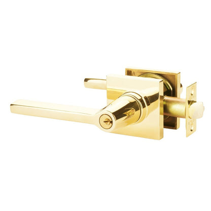 Emtek 5122HLOUSLH Helios Lever Left Hand 2-3/8" and 2-3/4" Backset Keyed Entry With Square Rose.