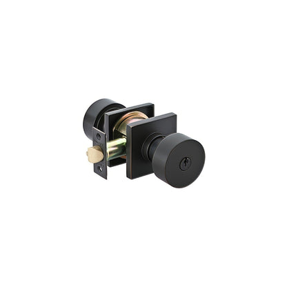 Emtek 5122ROUUS Round Knob 2-3/8" and 2-3/4" Backset Keyed Entry With Square Rose