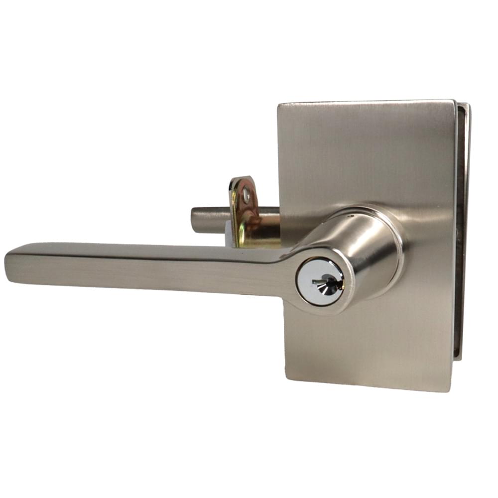 Emtek 5123HLOUS15RH.RLS Helios Lever Right Hand 2-3/8" and 2-3/4" Backset with Radius Latch Strike Keyed Entry with Modern Rectangular Rose for 1-3/8" to 2-1/16" Door Satin Nickel Finish.