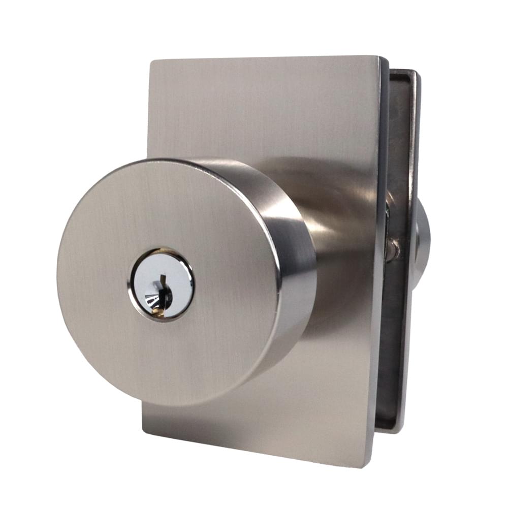 Emtek 5123ROUUS15.RLS Round Knob 2-3/8" and 2-3/4" Backset with Radius Latch Strike Keyed Entry with Modern Rectangular Rose for 1-3/8" to 2-1/16" Door Satin Nickel Finish.