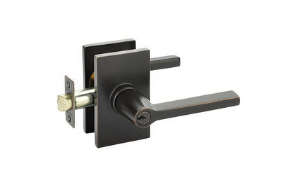 Emtek 5123HLOUSRH Helios Lever Right Hand 2-3/8" Backset Keyed Entry with Modern Rectangular Rose