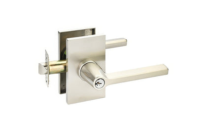 Emtek 5123HLOUSLH Helios Lever Left Hand 2-3/8" Backset Keyed Entry with Modern Rectangular Rose