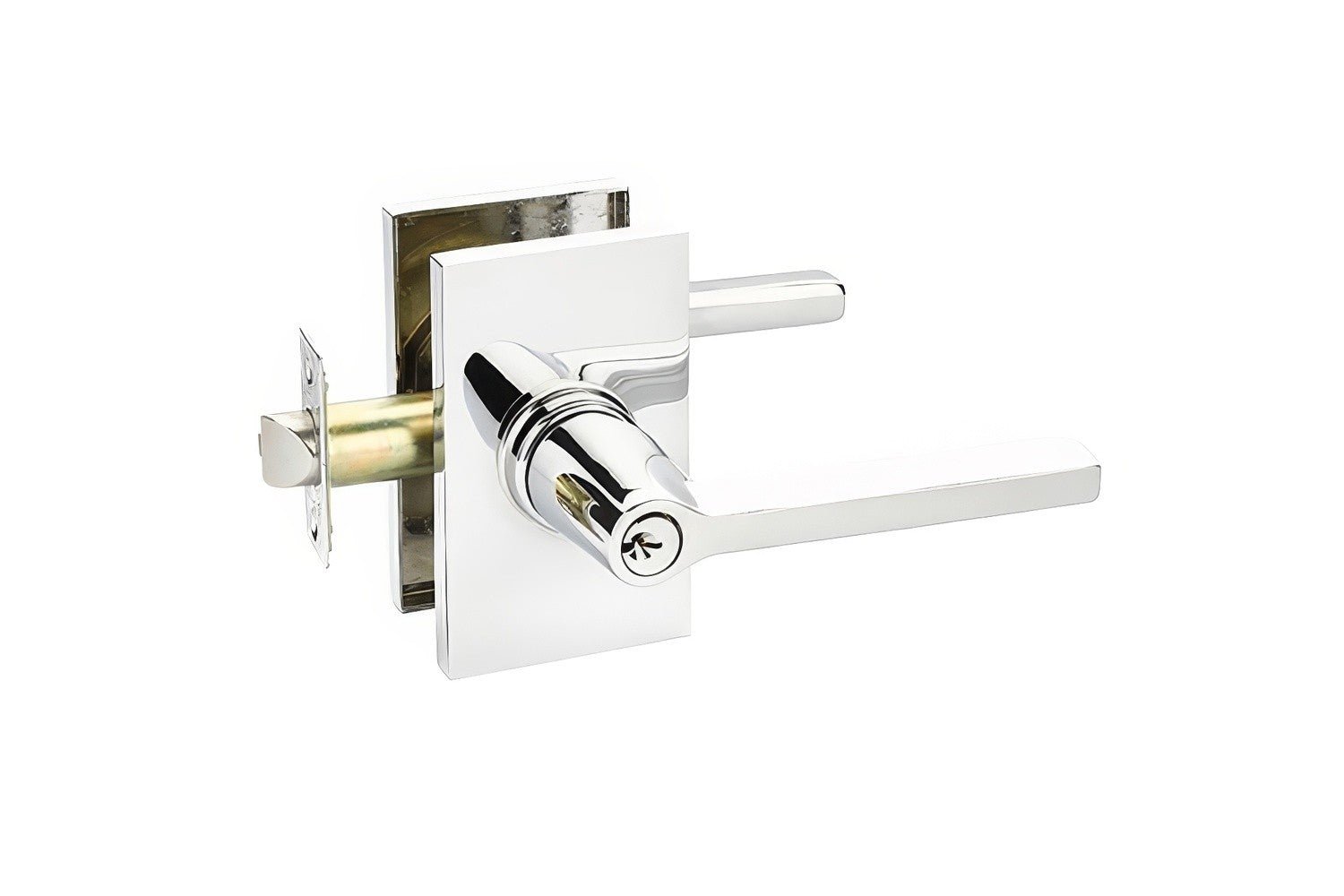Emtek 5123HLOUSLH Helios Lever Left Hand 2-3/8" Backset Keyed Entry with Modern Rectangular Rose