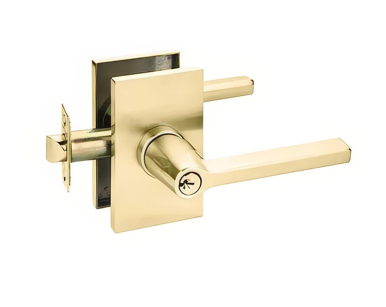 Emtek 5123HLOUSLH Helios Lever Left Hand 2-3/8" Backset Keyed Entry with Modern Rectangular Rose