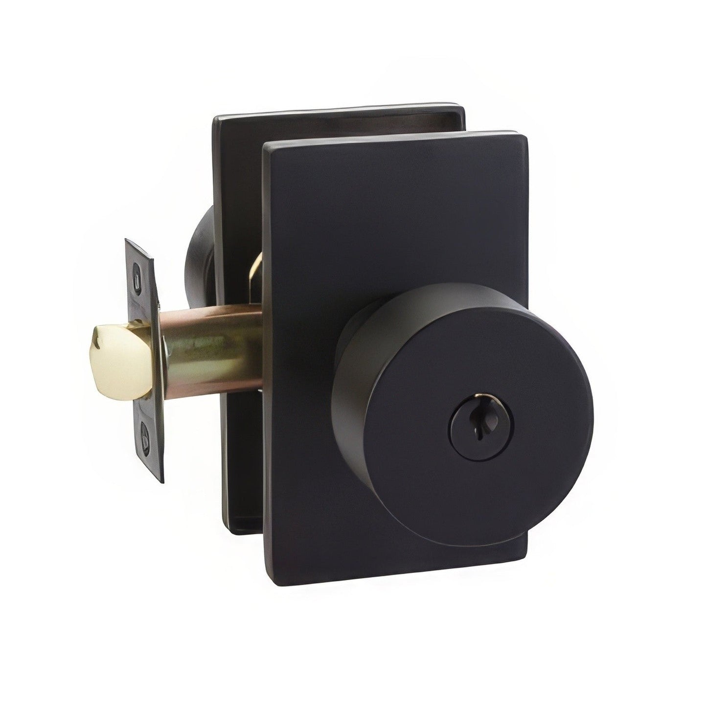 Emtek 5123ROUUS Round Knob 2-3/8" Backset Keyed Entry with Modern Rectangular Rose
