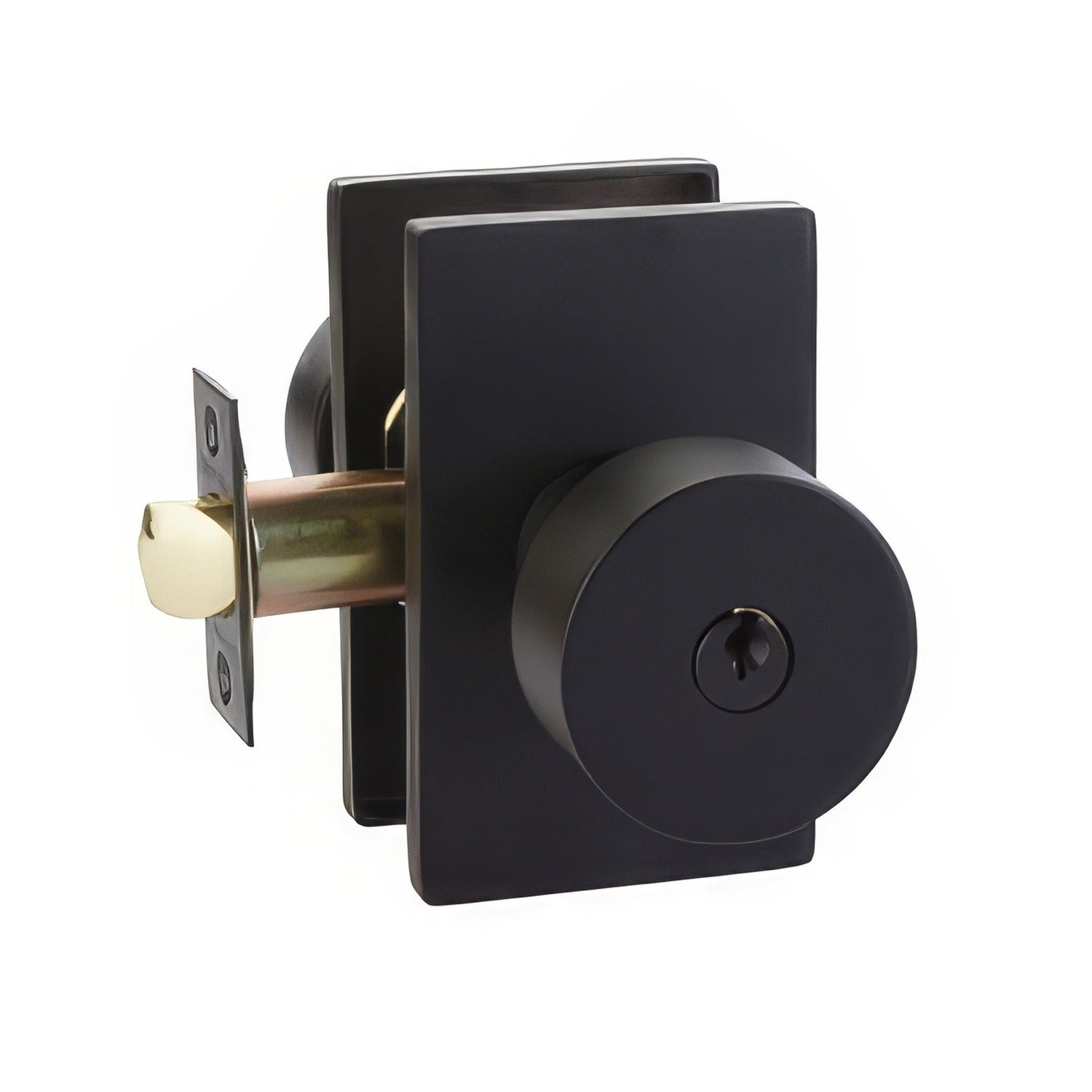 Emtek 5123ROUUS Round Knob 2-3/8" Backset Keyed Entry with Modern Rectangular Rose