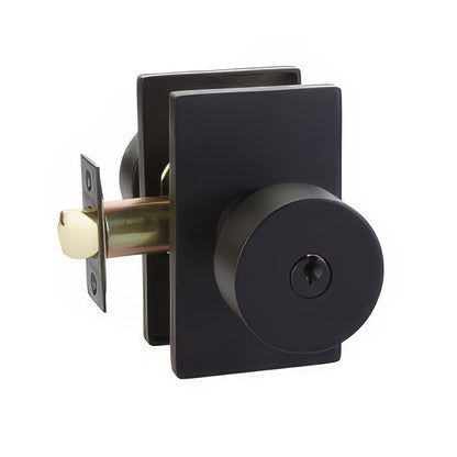 Emtek 5123ROUUS Round Knob 2-3/8" Backset Keyed Entry with Modern Rectangular Rose