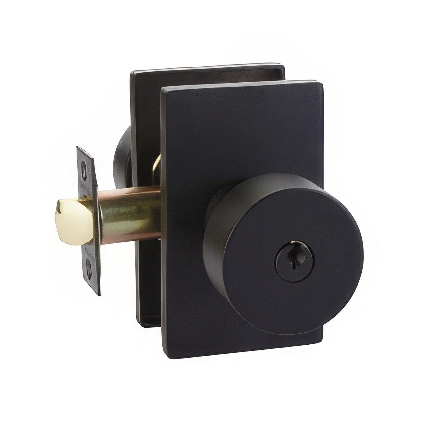 Emtek 5123ROUUS Round Knob 2-3/8" Backset Keyed Entry with Modern Rectangular Rose