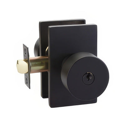 Emtek 5123ROUUS Round Knob 2-3/8" Backset Keyed Entry with Modern Rectangular Rose