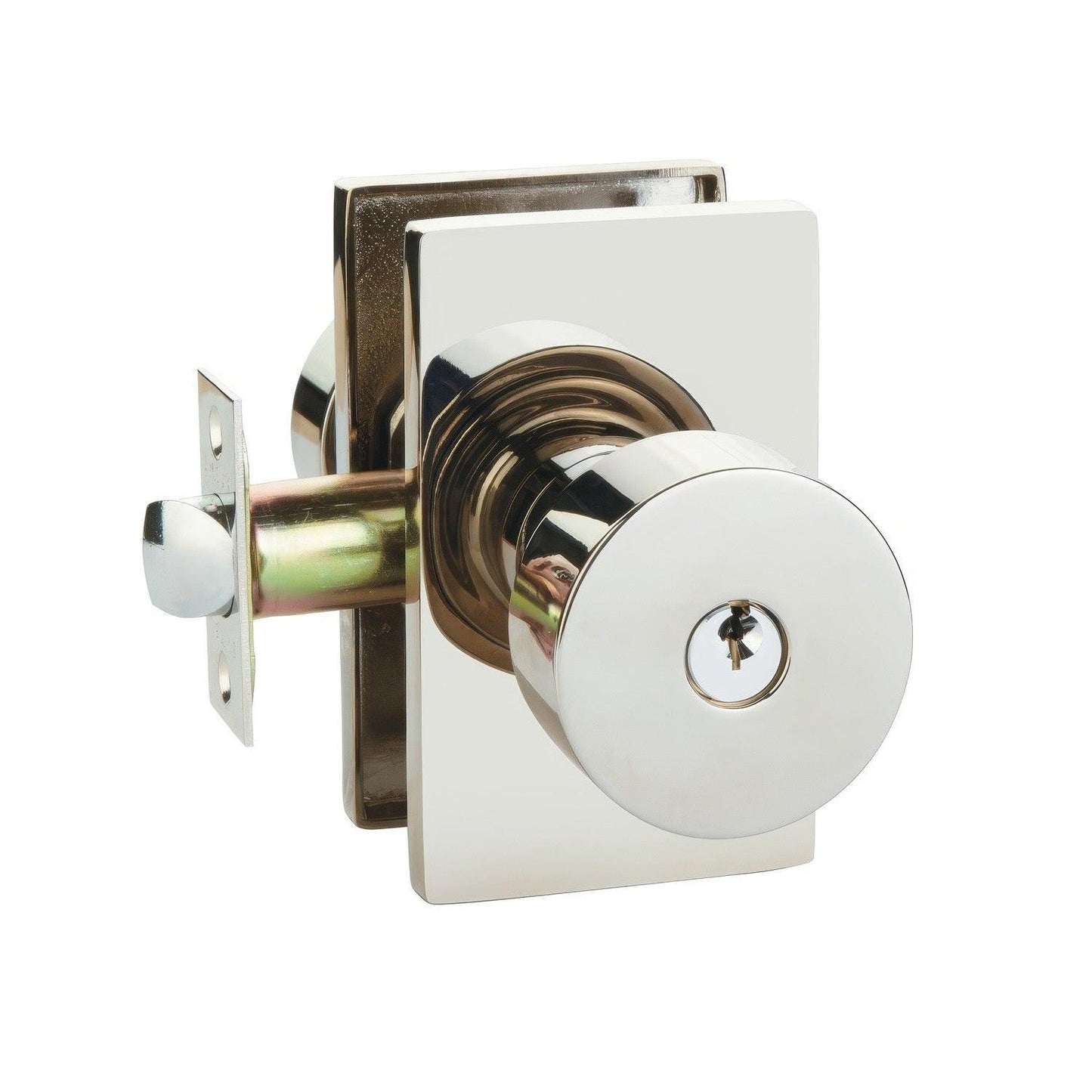 Emtek 5123ROUUS Round Knob 2-3/8" Backset Keyed Entry with Modern Rectangular Rose