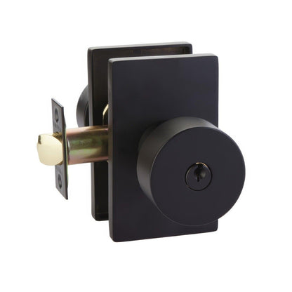 Emtek 5123ROUUS Round Knob 2-3/8" Backset Keyed Entry with Modern Rectangular Rose