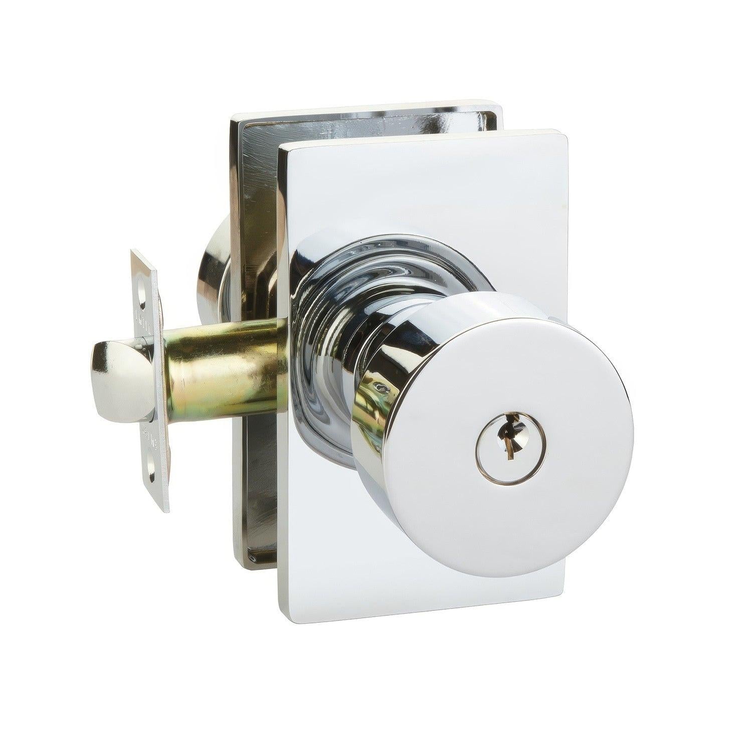 Emtek 5123ROUUS Round Knob 2-3/8" Backset Keyed Entry with Modern Rectangular Rose