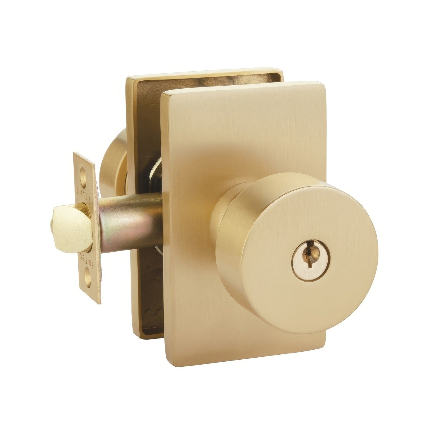 Emtek 5123ROUUS Round Knob 2-3/8" Backset Keyed Entry with Modern Rectangular Rose
