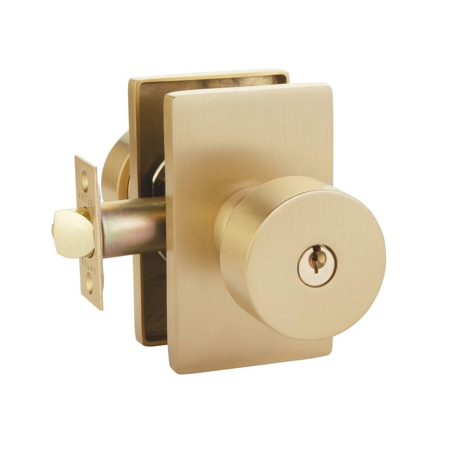 Emtek 5123ROUUS Round Knob 2-3/8" Backset Keyed Entry with Modern Rectangular Rose