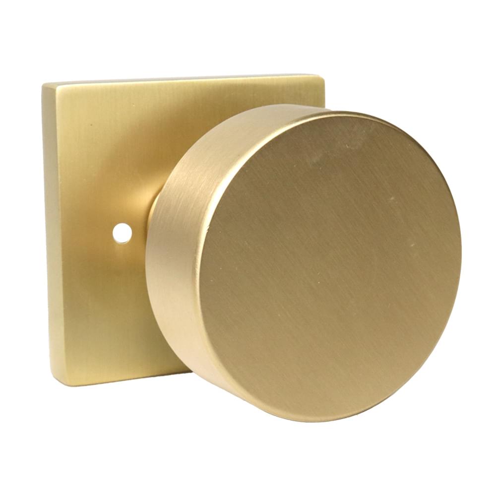 Emtek 5210ROUUS4.RLS Round Knob 2-3/8" Backset with Radius Latch Strike Privacy with Square Rose for 1-1/4" to 2" Door Satin Brass Finish.