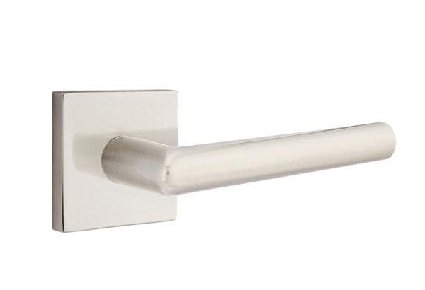 Emtek 5210STUUS15LH Stuttgart Lever Left Hand 2-3/8" Backset Privacy with Square Rose for 1-1/4" to 2" Door Satin Nickel Finish.