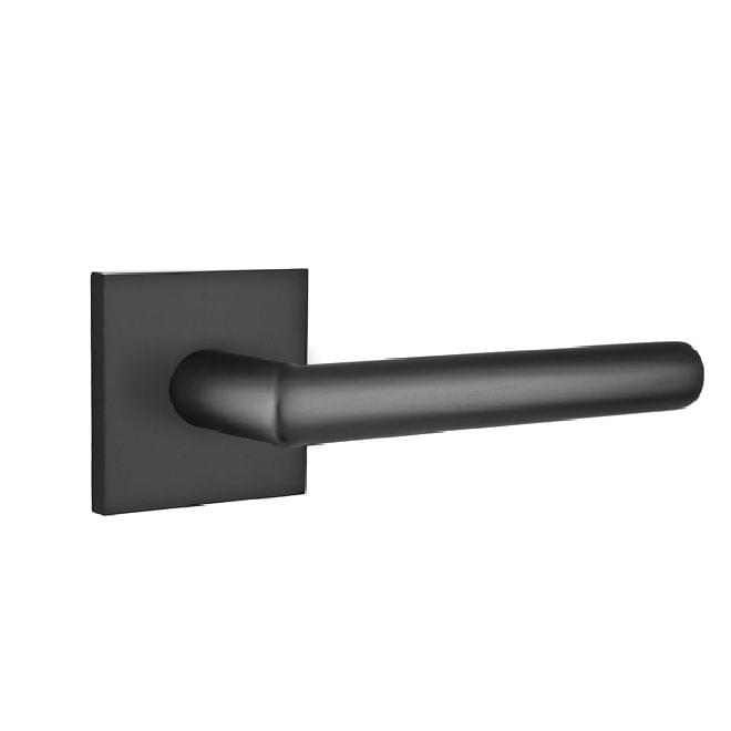 Emtek 5210STUUS19RH Stuttgart Lever Right Hand 2-3/8" Backset Privacy with Square Rose for 1-1/4" to 2" Door Flat Black Finish.