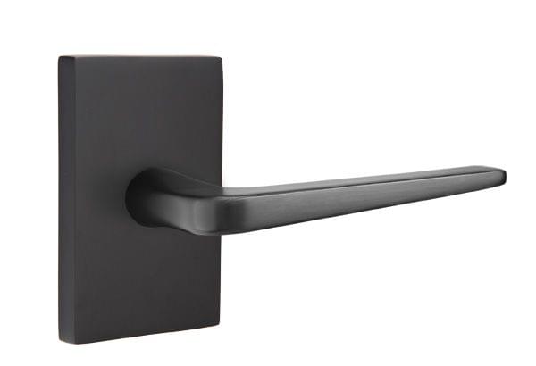 Emtek 5212ATNUS19LH Athena Lever Left Hand 2-3/8" Backset Privacy with Modern Rectangular Rose for 1-1/4" to 2" Door Flat Black Finish.