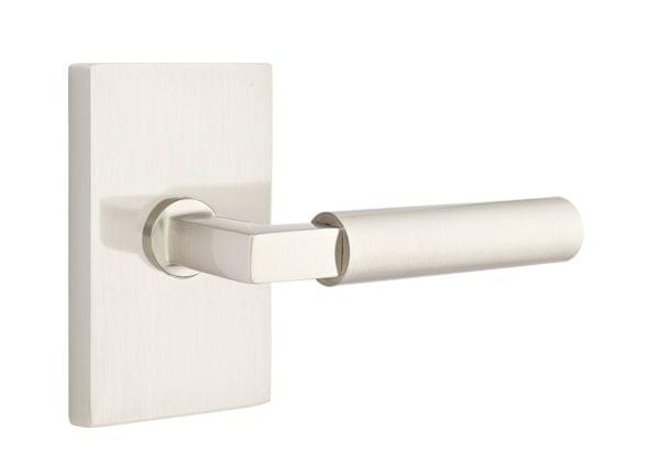 Emtek 5212HECUS15RH Hercules Lever Right Hand 2-3/8" Backset Privacy with Modern Rectangular Rose for 1-1/4" to 2" Door Satin Nickel Finish.