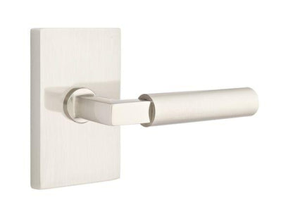 Emtek 5212HECUS15RH Hercules Lever Right Hand 2-3/8" Backset Privacy with Modern Rectangular Rose for 1-1/4" to 2" Door Satin Nickel Finish.