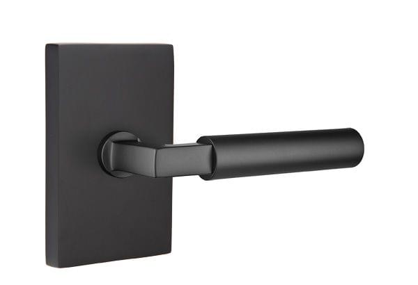 Emtek 5212HECUS15RH Hercules Lever Right Hand 2-3/8" Backset Privacy with Modern Rectangular Rose for 1-1/4" to 2" Door Satin Nickel Finish.