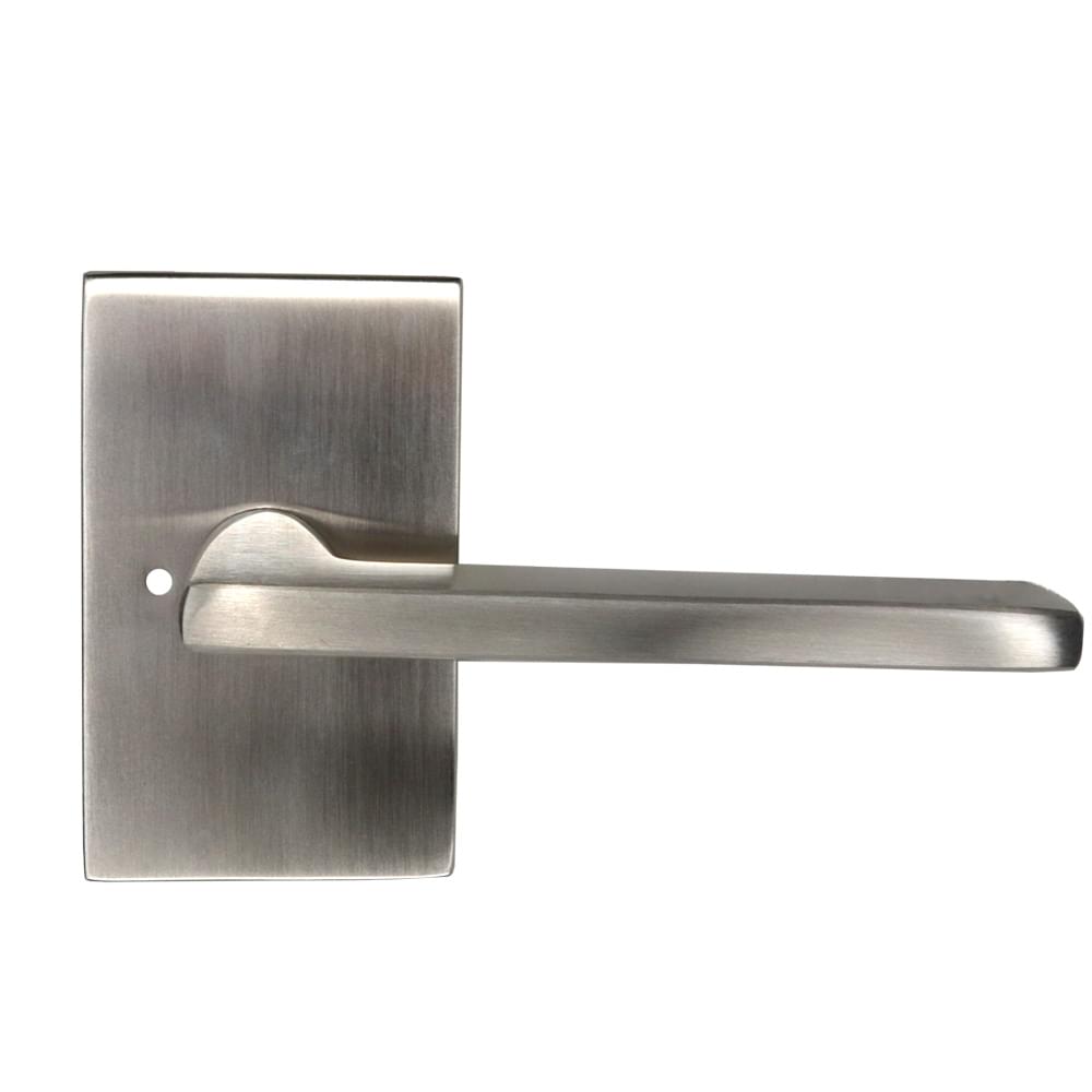 Emtek 5212HLOUS15RH.RLS Helios Lever Right Hand 2-3/8" Backset with Radius Latch Strike Privacy with Modern Rectangular Rose for 1-1/4" to 2" Door Satin Nickel Finish.