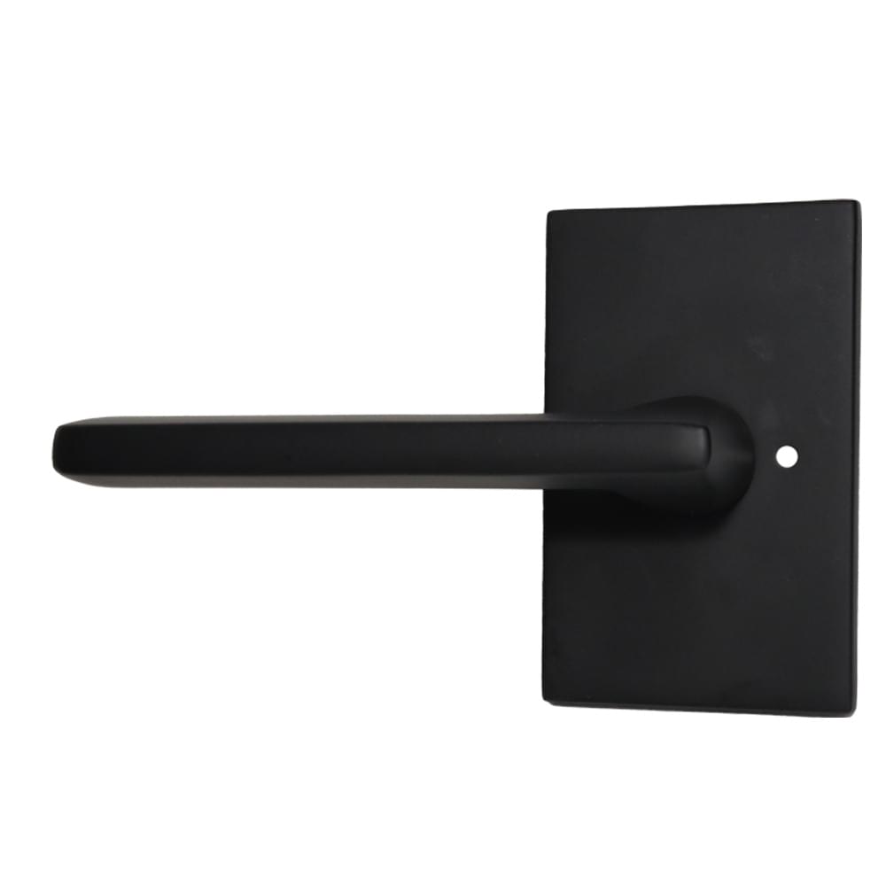 Emtek 5212HLOUS19LH.RLS Helios Lever Left Hand 2-3/8" Backset with Radius Latch Strike Privacy with Modern Rectangular Rose for 1-1/4" to 2" Door Flat Black Finish.