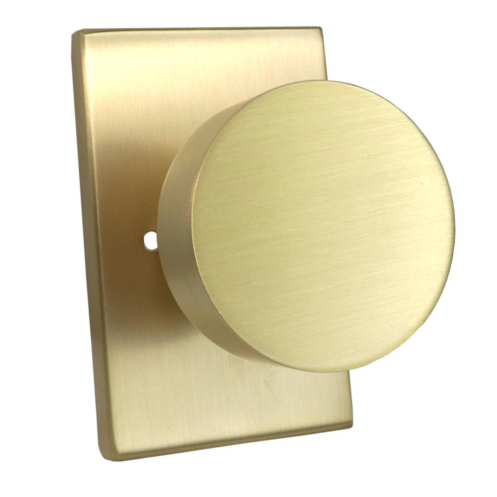 Emtek 5212ROUUS4.RLS Round Knob 2-3/8" Backset with Radius Latch Strike Privacy with Modern Rectangular Rose for 1-1/4" to 2" Door Satin Brass Finish.