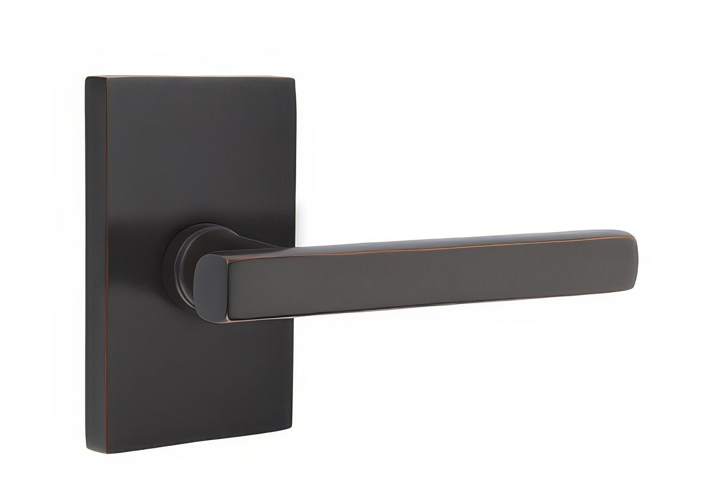 Emtek 5212FRLUSLH Freestone Lever Left Hand 2-3/8" Backset Privacy With Modern Rectangular Rose.
