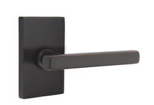Emtek 5212FRLUSLH Freestone Lever Left Hand 2-3/8" Backset Privacy With Modern Rectangular Rose.