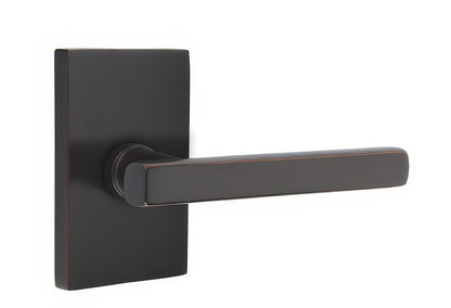 Emtek 5212FRLUSRH Freestone Lever Right Hand 2-3/8" Backset Privacy With Modern Rectangular Rose.