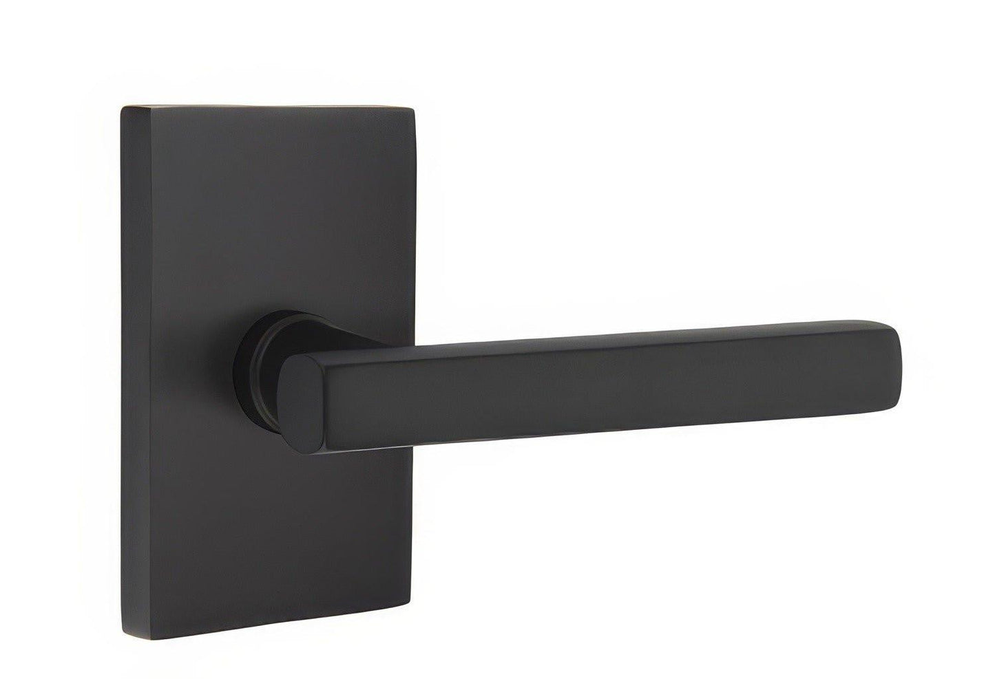 Emtek 5212FRLUSLH Freestone Lever Left Hand 2-3/8" Backset Privacy With Modern Rectangular Rose.