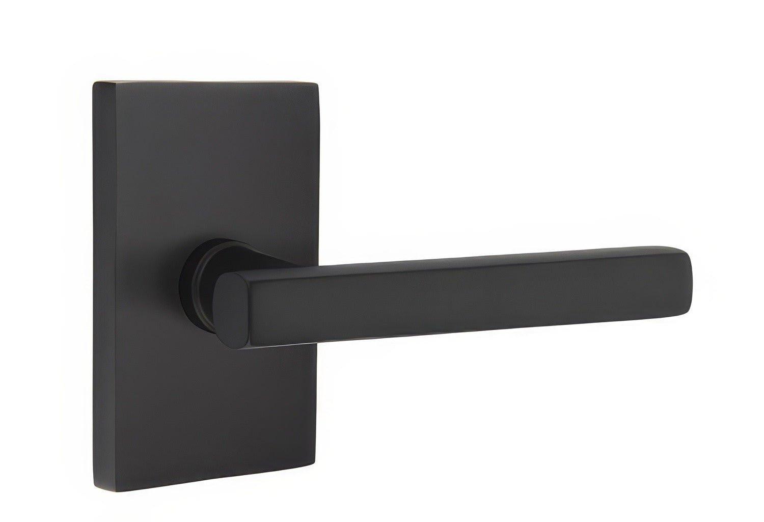 Emtek 5212FRLUSLH Freestone Lever Left Hand 2-3/8" Backset Privacy With Modern Rectangular Rose.