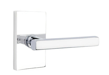 Emtek 5212FRLUSLH Freestone Lever Left Hand 2-3/8" Backset Privacy With Modern Rectangular Rose.
