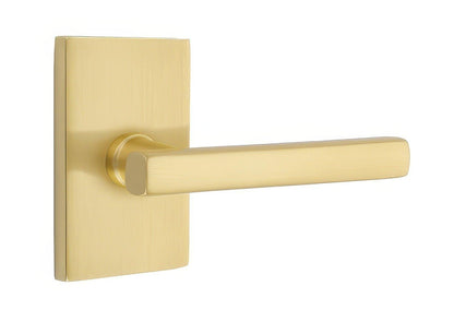 Emtek 5212FRLUSLH Freestone Lever Left Hand 2-3/8" Backset Privacy With Modern Rectangular Rose.