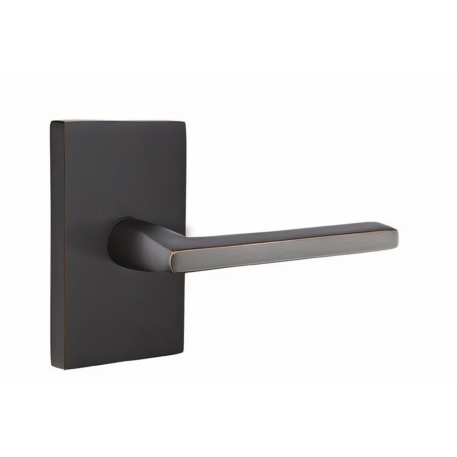 Emtek 5212HLOUSLH Helios Lever Left Hand 2-3/8" Backset Privacy With Modern Rectangular Rose.