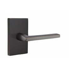 Emtek 5212HLOUSLH Helios Lever Left Hand 2-3/8" Backset Privacy With Modern Rectangular Rose.