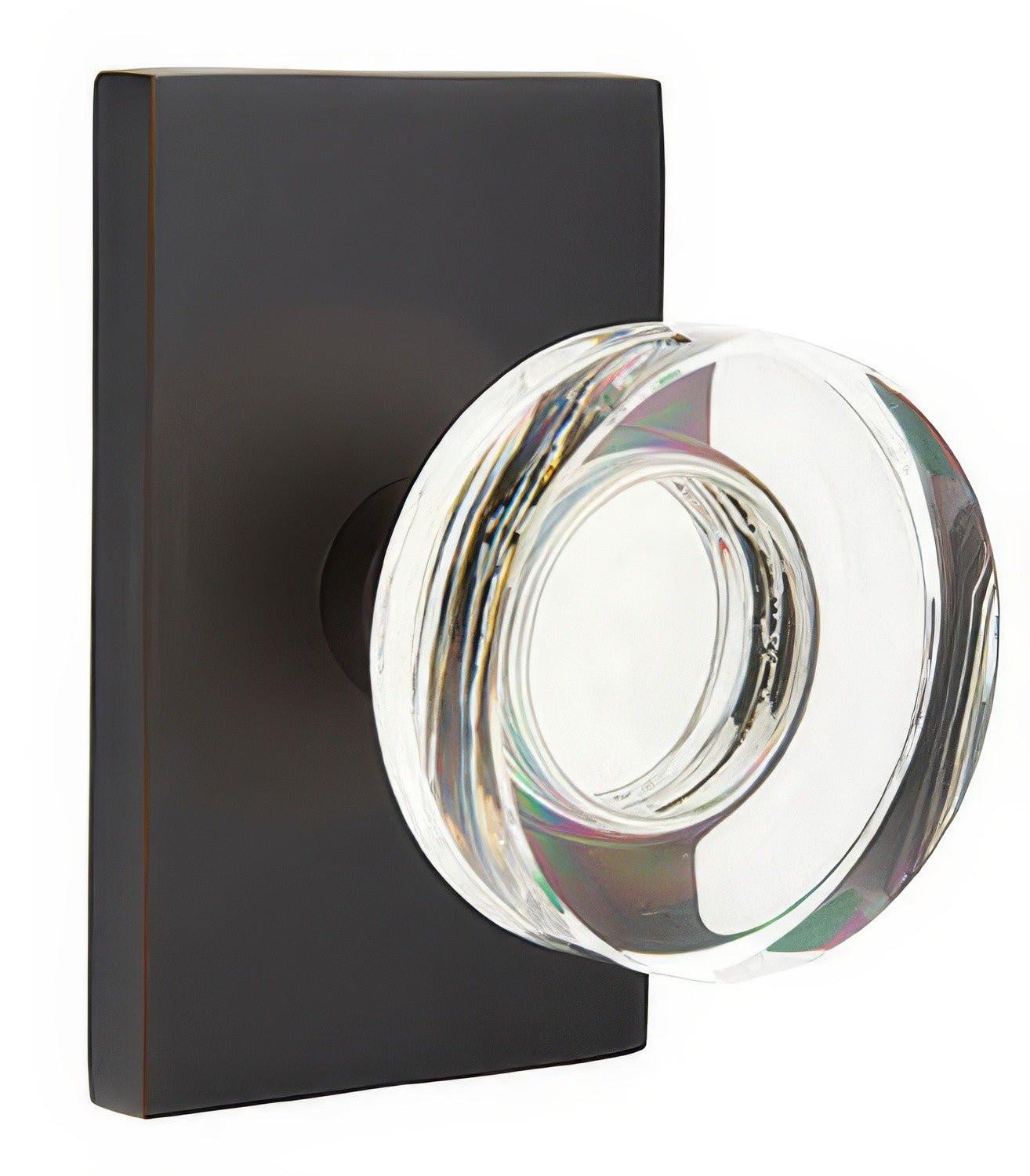 Emtek 5212MDCUS Modern Disc Crystal Knob 2-3/8" Backset Privacy with Modern Rectangular Rose