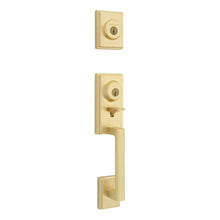 Kwikset CP553PRHXHFLSQT-4S Clear Pack Peralta Single Cylinder 2 Point Handleset with Halifax Lever and Square Rose Interior Trim SmartKey with 4AL Latch and RCS Strike Satin Brass Finish.