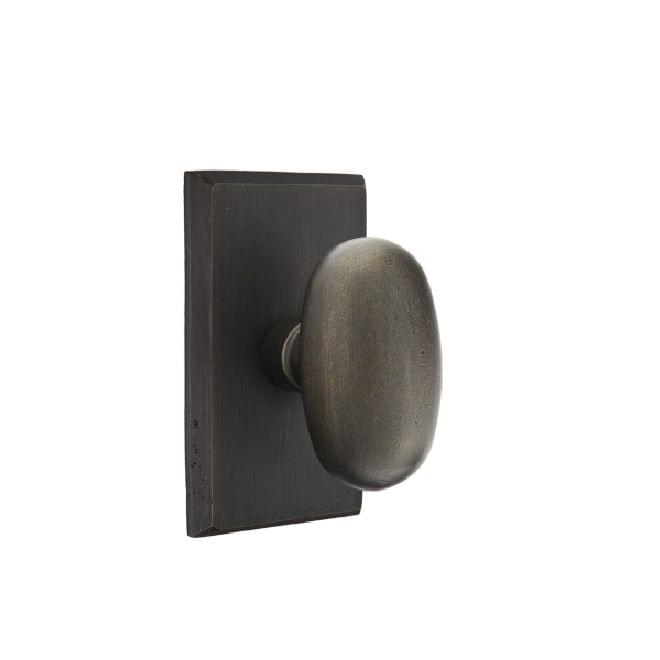 Emtek 7104BZEGMB Sandcast Bronze Egg Knob 2-3/8" Backset Passage with Style # 3 Rose for 1-3/8" to 2" Door Medium Bronze Finish.