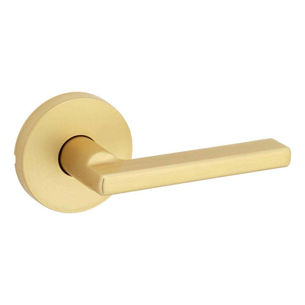 Kwikset 720HFLRDT-4 Halifax Lever with Round Rose Passage Door Lock with 6AL Latch and RCS Strike Satin Brass Finish.