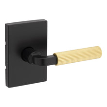 Kwikset 720MALRCT-514X4 Mirada Reeded Pattern Lever with Satin Brass Grip with Contemporary Rectangular Rose Passage Door Lock with 6AL Latch and RCS Strike Matte Black Finish.