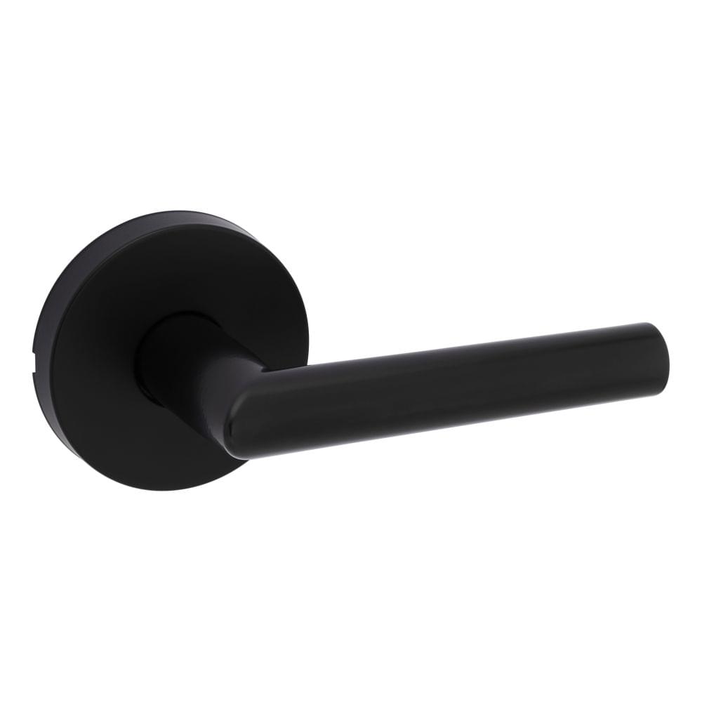 Kwikset 720MILRDT-514.FD 20 Min UL Rated Milan Lever with Round Rose Passage Door Lock with 6AL FD Latch and RCS Strike Matte Black Finish.