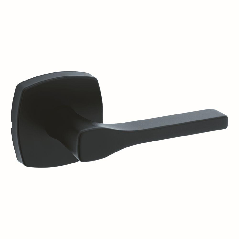 Kwikset 720TPLMDT-514 Tripoli Lever with Midtown Rose Passage Door Lock with 6AL Latch and RCS Strike Matte Black Finish.