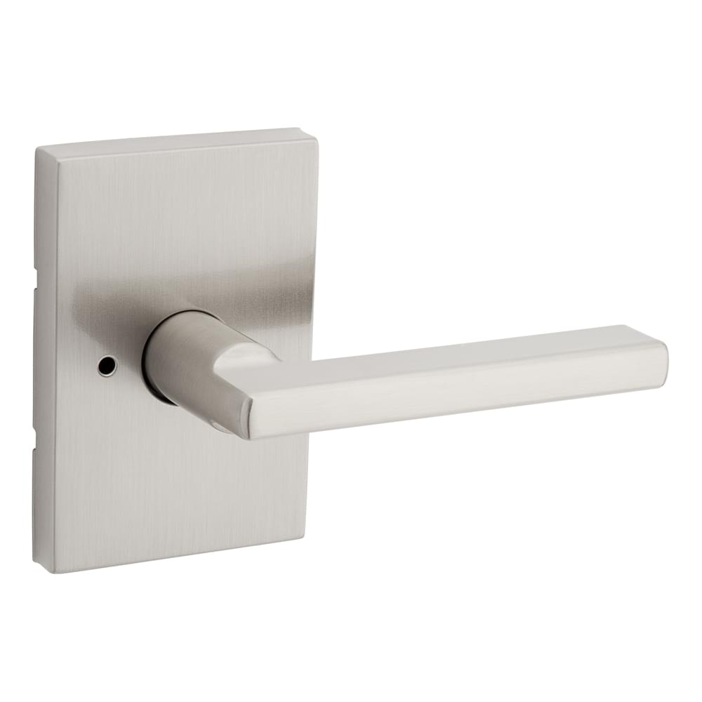 Kwikset 730HFLRCT-15 Halifax Lever with Rectangular Rose Privacy Door Lock with 6AL Latch and RCS Strike Satin Nickel Finish.